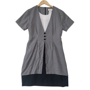 Lisa Jo Dress Womens 11/12 Black Gingham Faux Layered Short Sleeve 90s Vintage